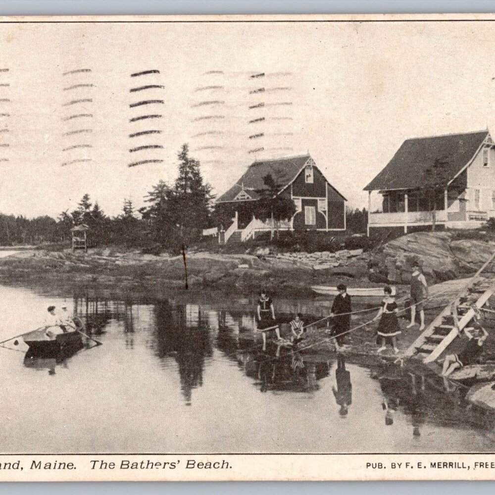 Postcard  Posted 1909 Maine Birch Island The Bather's Beach #1128